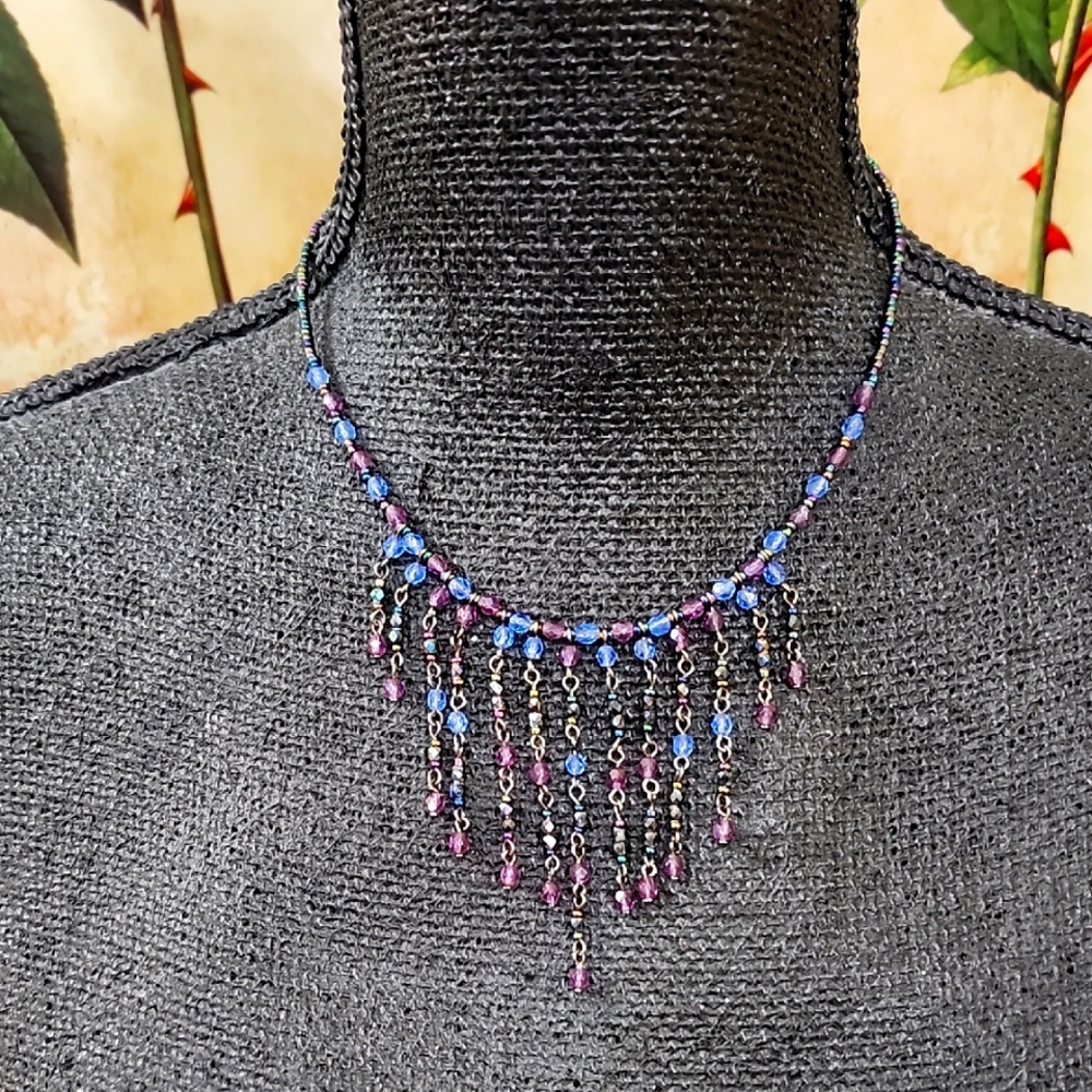VINTAGE AVON BLUE and PURPLE MULTI BEADED NECKLACE